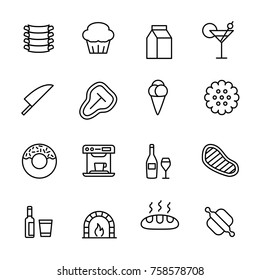 Simple collection of restaurant related line icons. Thin line vector set of signs for infographic, logo, app development and website design. Premium symbols isolated on a white background.