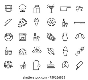 Simple collection of restaurant related line icons. Thin line vector set of signs for infographic, logo, app development and website design. Premium symbols isolated on a white background.