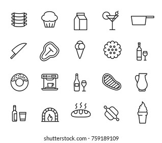 Simple collection of restaurant related line icons. Thin line vector set of signs for infographic, logo, app development and website design. Premium symbols isolated on a white background.