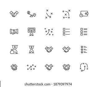 Simple collection of scrum agile related line icons. Thin line vector set of signs for infographic, logo, app development and website design. Premium symbols isolated on a white background.