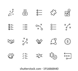 Simple collection of scrum agile related line icons. Thin line vector set of signs for infographic, logo, app development and website design. Premium symbols isolated on a white background.