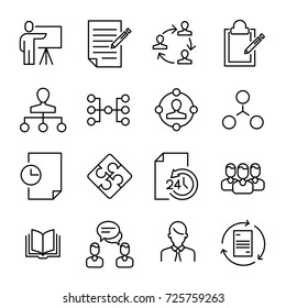 Simple collection of scrum agile related line icons. Thin line vector set of signs for infographic, logo, app development and website design. Premium symbols isolated on a white background.