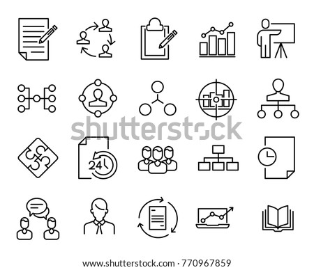 Simple collection of scrum agile related line icons. Thin line vector set of signs for infographic, logo, app development and website design. Premium symbols isolated on a white background.