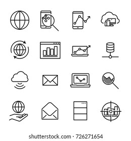 Simple collection of SEO related line icons. Thin line vector set of signs for infographic, logo, app development and website design. Premium symbols isolated on a white background.