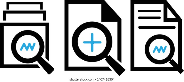 simple collection of set of document-with-magnifying-glass-icon