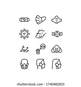 Simple Collection Set of Face Mask  and coronavirus perventio Related Vector Line Icons