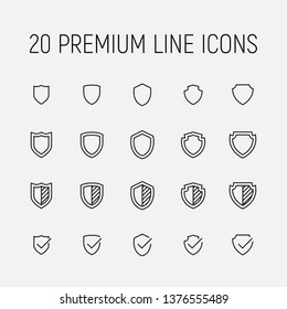 Simple collection of shield related line icons. Thin line vector set of signs for infographic, logo, app development and website design. Premium symbols isolated on a white background