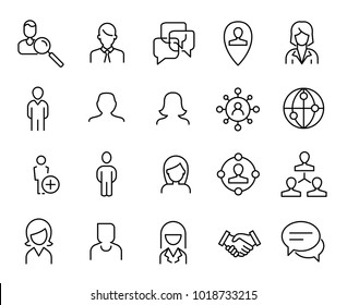 Simple collection of social media related line icons. Thin line vector set of signs for infographic, logo, app development and website design. Premium symbols isolated on a white background.