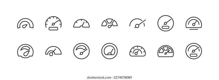 Colección simple de iconos de línea relacionados con la velocidad. Juego de señales de vector de línea delgada para infografía, logotipo, desarrollo de aplicaciones y diseño de sitios web. Símbolos premium aislados en un fondo blanco.