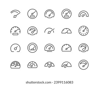Simple collection of speed related line icons. Thin line vector set of signs for infographic, logo, app development and website design. Premium symbols isolated on a white background.