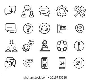 Simple collection of support service related line icons. Thin line vector set of signs for infographic, logo, app development and website design. Premium symbols isolated on a white background.