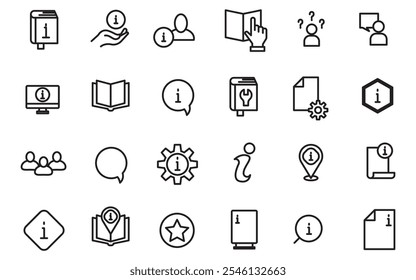 Simples coleção de ícones de linha relacionados ao serviço de suporte. Vetor de linha fina conjunto de sinais para info gráfico, logotipo, desenvolvimento de aplicativo e design de site. Símbolos premium isolados em um fundo branco.