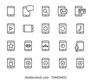 Simple collection of tablet related line icons. Thin line vector set of signs for infographic, logo, app development and website design. Premium symbols isolated on a white background.