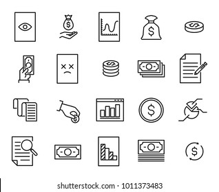 Simple collection of tax related line icons. Thin line vector set of signs for infographic, logo, app development and website design. Premium symbols isolated on a white background.