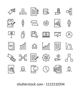 Simple collection of teamwork related line icons. Thin line vector set of signs for infographic, logo, app development and website design. Premium symbols isolated on a white background.