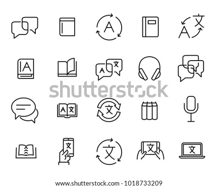 Simple collection of translate related line icons. Thin line vector set of signs for infographic, logo, app development and website design. Premium symbols isolated on a white background.