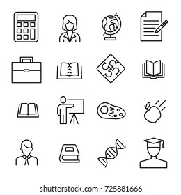Simple collection of university related line icons. Thin line vector set of signs for infographic, logo, app development and website design. Premium symbols isolated on a white background.