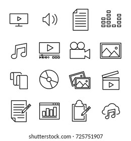 Simple collection of web content related line icons. Thin line vector set of signs for infographic, logo, app development and website design. Premium symbols isolated on a white background.