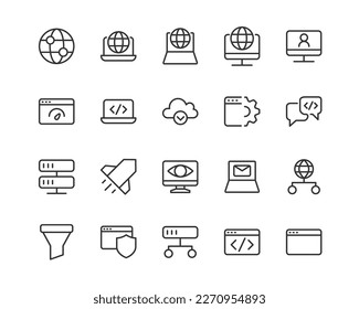 Simple collection of web related line icons. Thin line vector set of signs for infographic, logo, app development and website design. Premium symbols isolated on a white background.