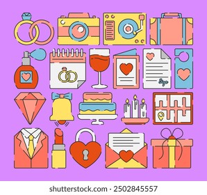 Simple Collection of Wedding Element Vector Design. Romance and Love symbol