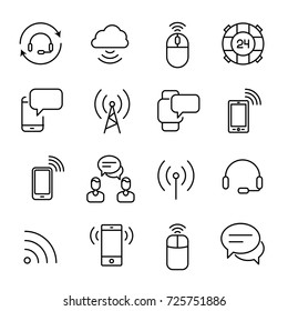 Simple collection of wireless communication related line icons. Thin line vector set of signs for infographic, logo, app development and website design. Premium symbols isolated on a white background.