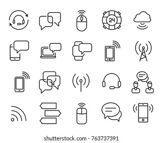 Simple collection of wireless communication related line icons. Thin line vector set of signs for infographic, logo, app development and website design. Premium symbols isolated on a white background.