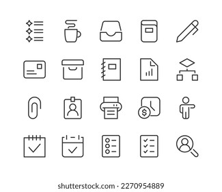 Simple collection of work related line icons. Thin line vector set of signs for infographic, logo, app development and website design. Premium symbols isolated on a white background.