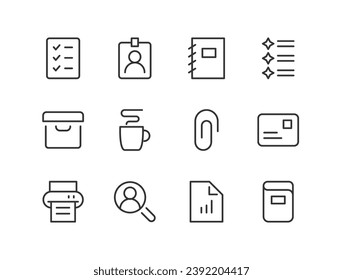 Simple collection of work related line icons. Thin line vector set of signs for infographic, logo, app development and website design. Premium symbols isolated on a white background.
