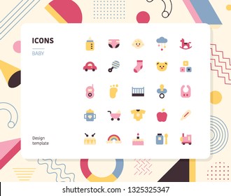 Juego de iconos de bebé a color simple. Diseño de fondo de patrón diseño plano estilo mínimo ilustración vectorial