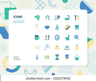 Simple color bathroom icon set. Pattern background layout flat design style minimal vector illustration