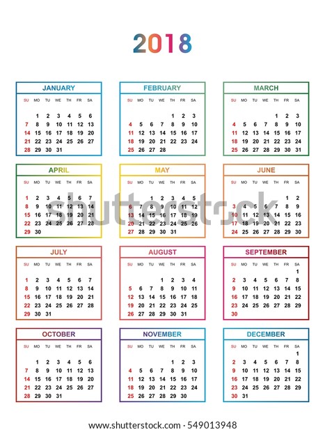 Simple Color Calendar Year 2018 Names Stock Vector (Royalty Free ...