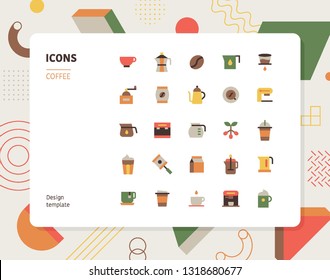 Simple color coffee icon set. Pattern background layout flat design style minimal vector illustration