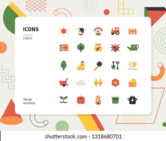 Simple color farm icon set. Pattern background layout flat design style minimal vector illustration