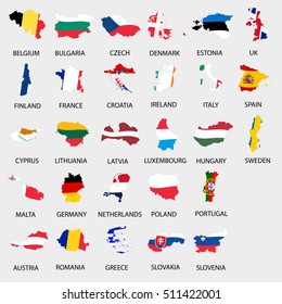 simple color flags all european union countries like maps  collection eps10