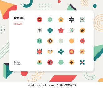 Simple color flower icon set. Pattern background layout flat design style minimal vector illustration