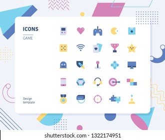 Simple color game icon set. Pattern background layout flat design style minimal vector illustration