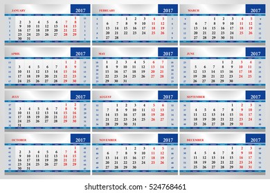 simple color grid with monthly calendar 2017