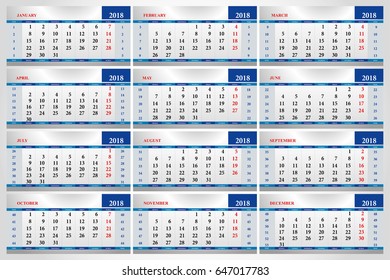 simple color grid with monthly calendar 2018
