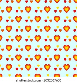 Simple color hearts pattern on a blue background. Vector illustration. 