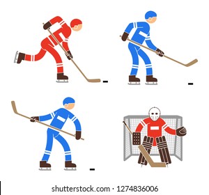 Simple color hockey player and goalkeeper icon. Pictogram people.