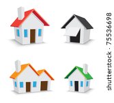 The simple color house icons isolated on the white background
