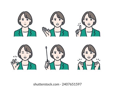 Simple color icon illustration set material for young business women