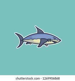 simple color illustration of cartoon shark in vector