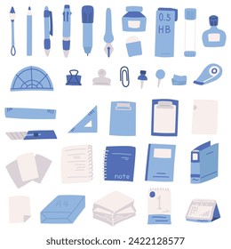 Simple color illustration set of various stationery for school and office use