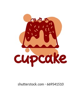 Simple color label with line cupcake. Vector illustration isolated on a white background.