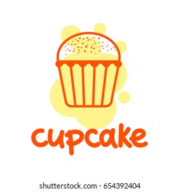 Simple color lable with line cupcake. Vector illustration isolated on a white background.