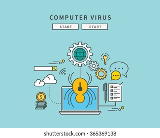 simple color line flat design of computer virus, modern vector illustration