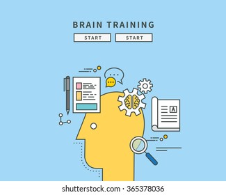 simple color line flat design of brain trainning, modern vector illustration