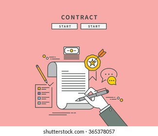 simple color line flat design of contract, modern vector illustration