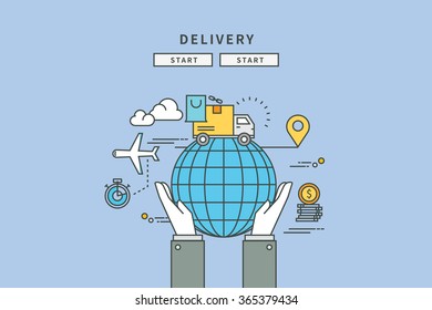 simple color line flat design of delivery , modern vector illustration